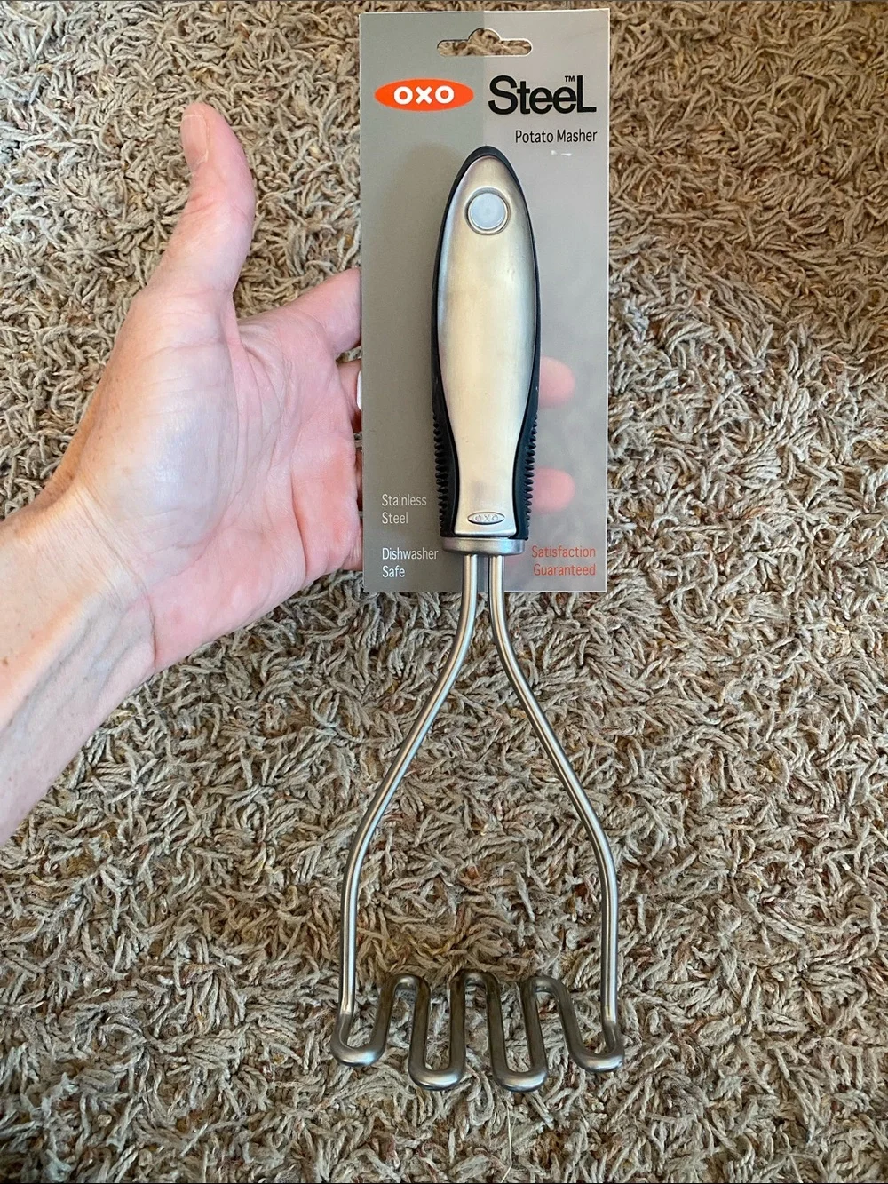OXO Steel Stainless Steel Potato Masher with Black Grip